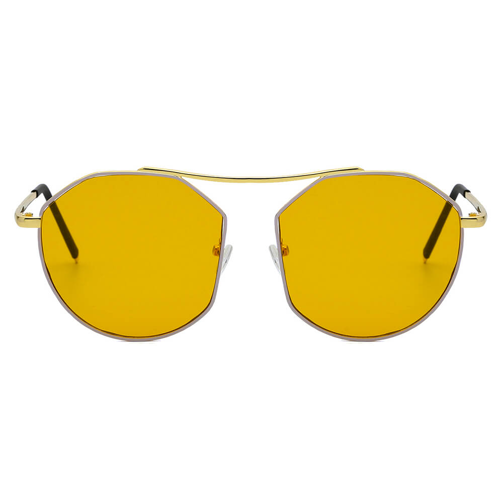 CHOCTAW Round Tinted Geometric Brow-Bar Fashion Sunglasses featuring a unique design with a brow bar and lightweight metal frame.