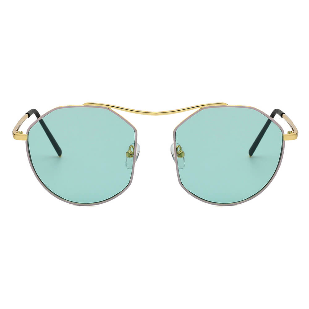 CHOCTAW Round Tinted Geometric Brow-Bar Fashion Sunglasses featuring a unique design with a brow bar and lightweight metal frame.