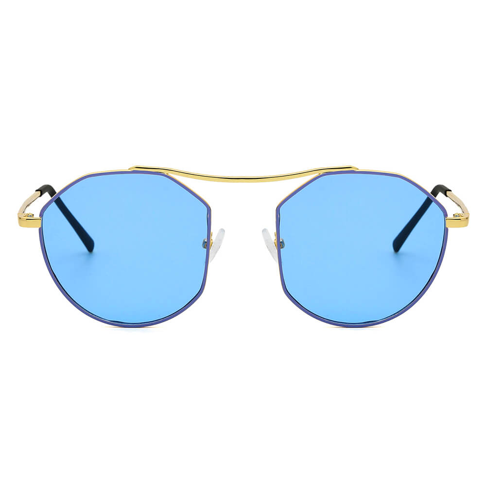 CHOCTAW Round Tinted Geometric Brow-Bar Fashion Sunglasses featuring a unique design with a brow bar and lightweight metal frame.