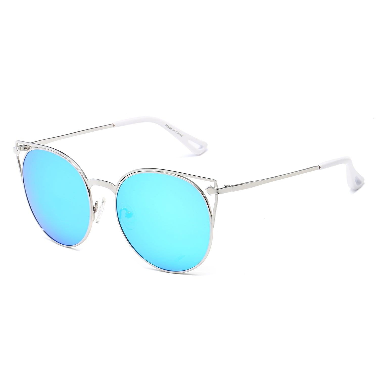 Clayton Women Round Petite Cat Eye Sunglasses with vintage round lenses and cut-out design, perfect for stylish summer outfits.