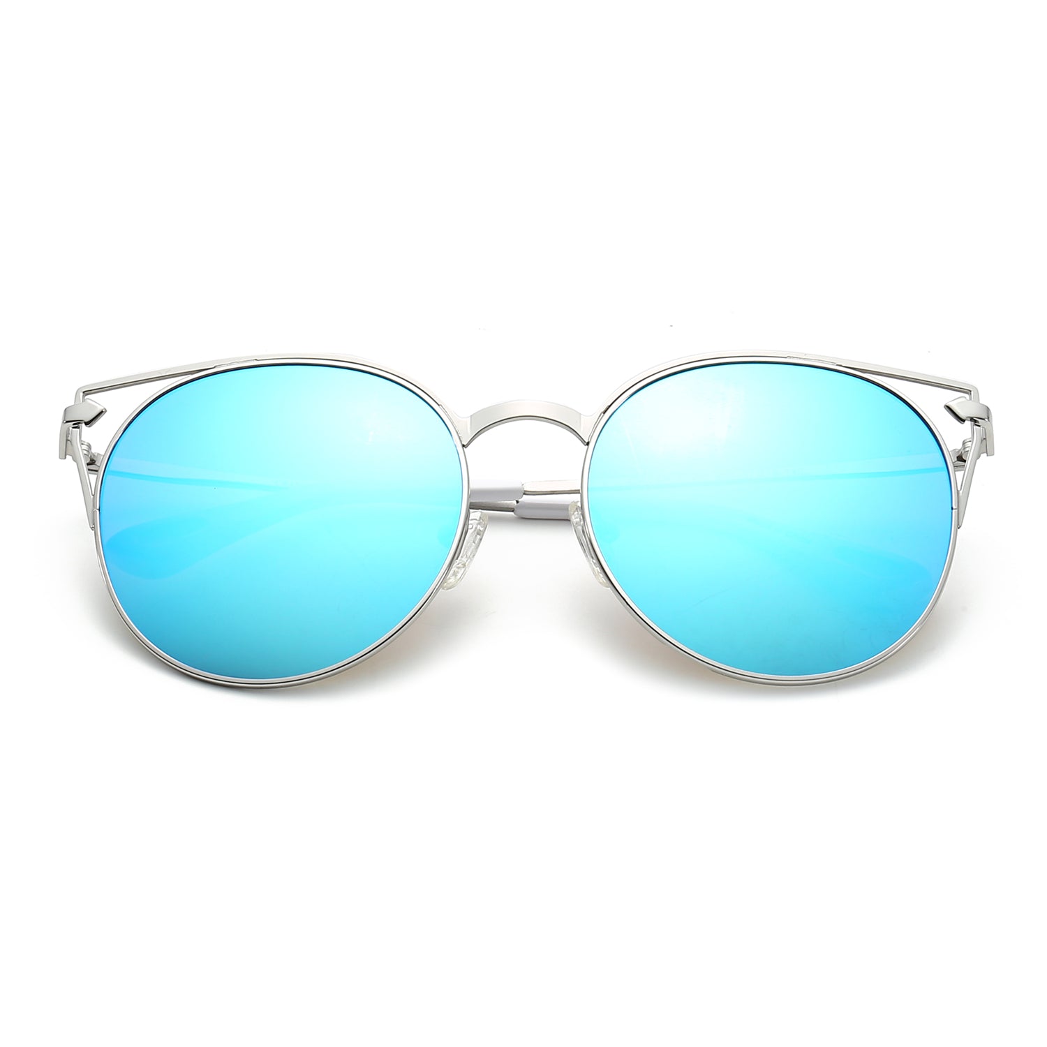 Clayton Women Round Petite Cat Eye Sunglasses with vintage round lenses and cut-out design, perfect for stylish summer outfits.