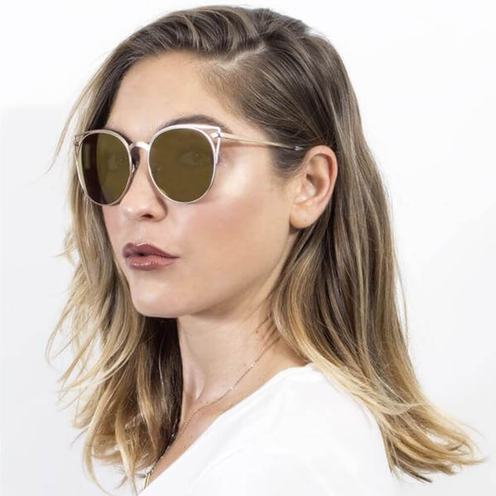 Clayton Women Round Petite Cat Eye Sunglasses with vintage round lenses and cut-out design, perfect for stylish summer outfits.