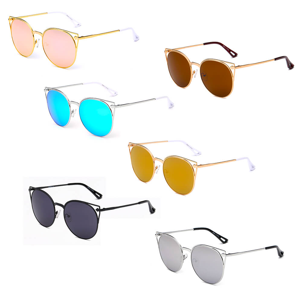 Clayton Women Round Petite Cat Eye Sunglasses with vintage round lenses and cut-out design, perfect for stylish summer outfits.