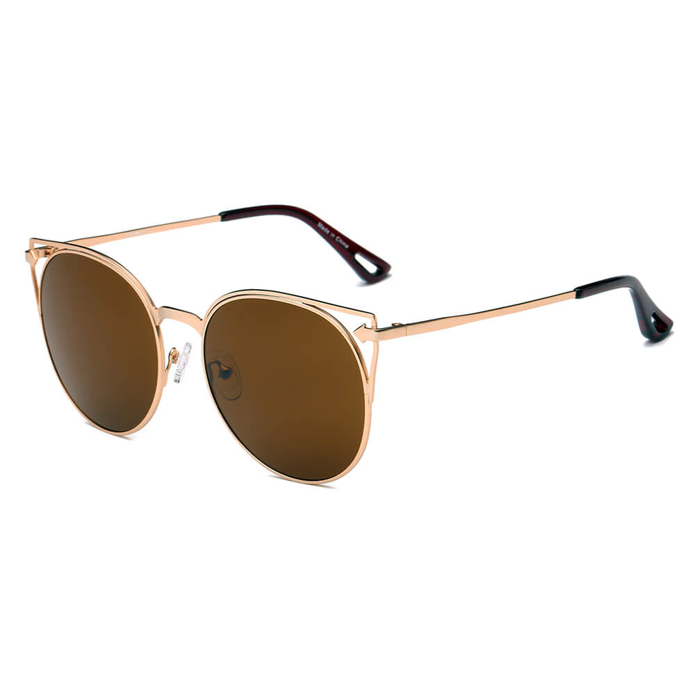 Clayton Women Round Petite Cat Eye Sunglasses with vintage round lenses and cut-out design, perfect for stylish summer outfits.