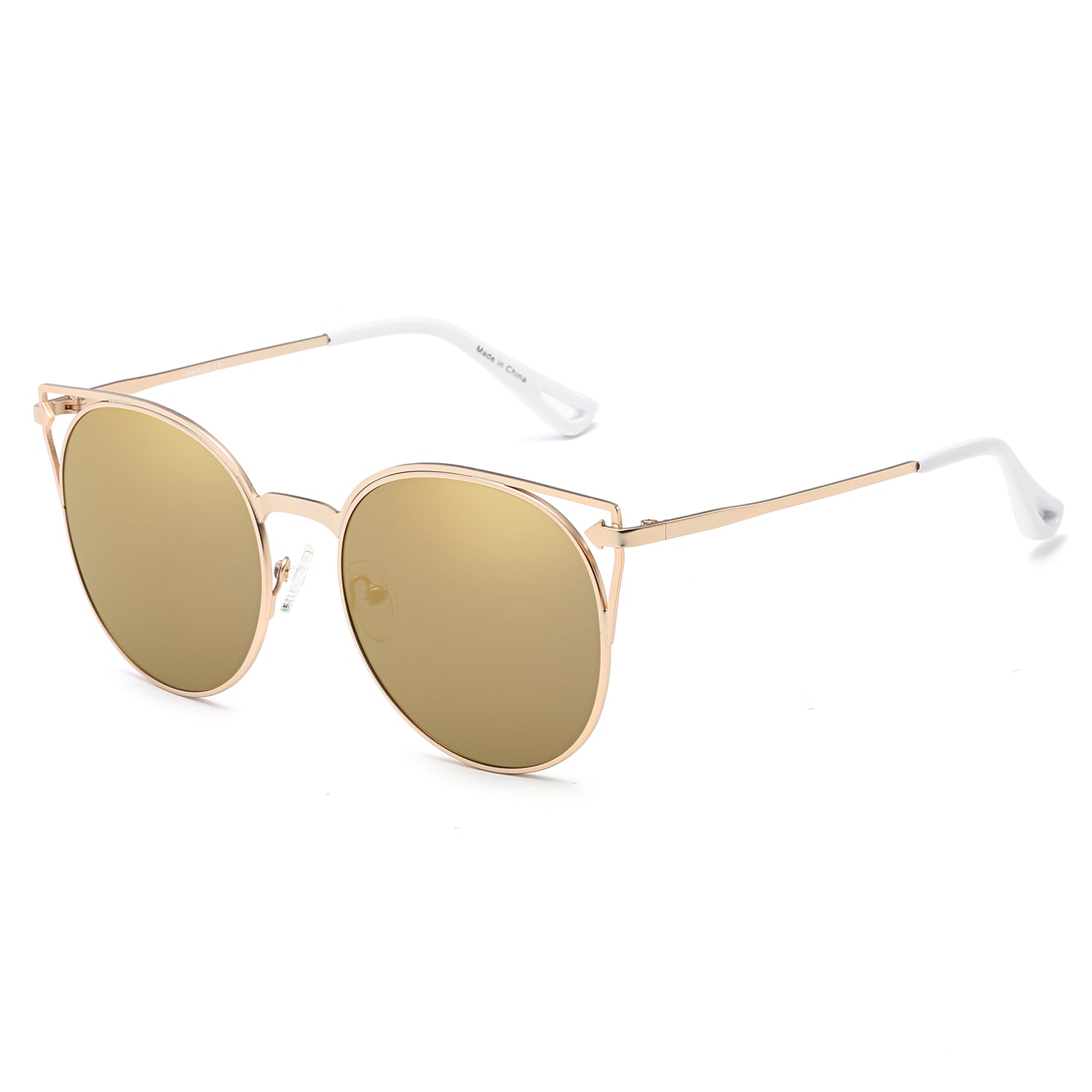 Clayton Women Round Petite Cat Eye Sunglasses with vintage round lenses and cut-out design, perfect for stylish summer outfits.