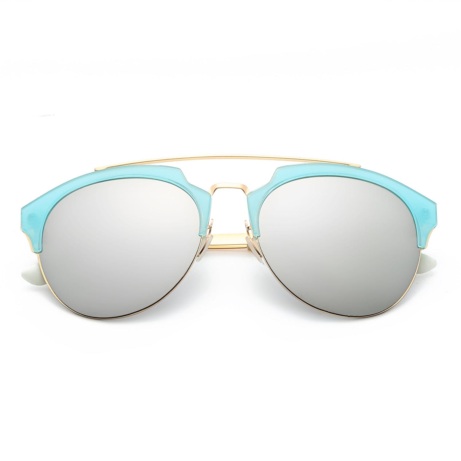 COROLLA Half Frame Mirrored Lens Horned Rim Sunglasses showcasing a stylish horn rimmed design with a half frame effect.