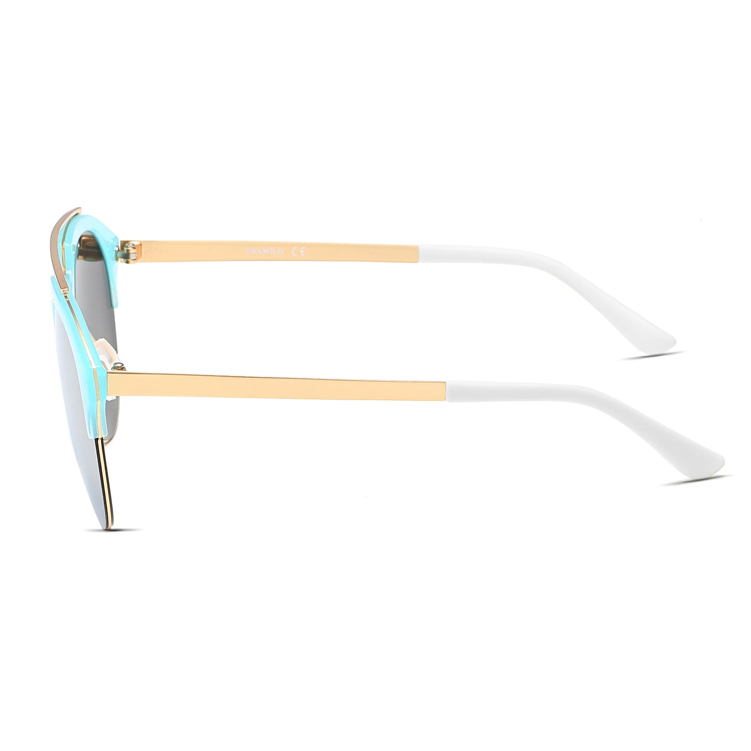 COROLLA Half Frame Mirrored Lens Horned Rim Sunglasses showcasing a stylish horn rimmed design with a half frame effect.