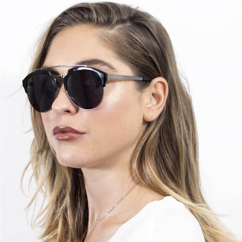COROLLA Half Frame Mirrored Lens Horned Rim Sunglasses showcasing a stylish horn rimmed design with a half frame effect.