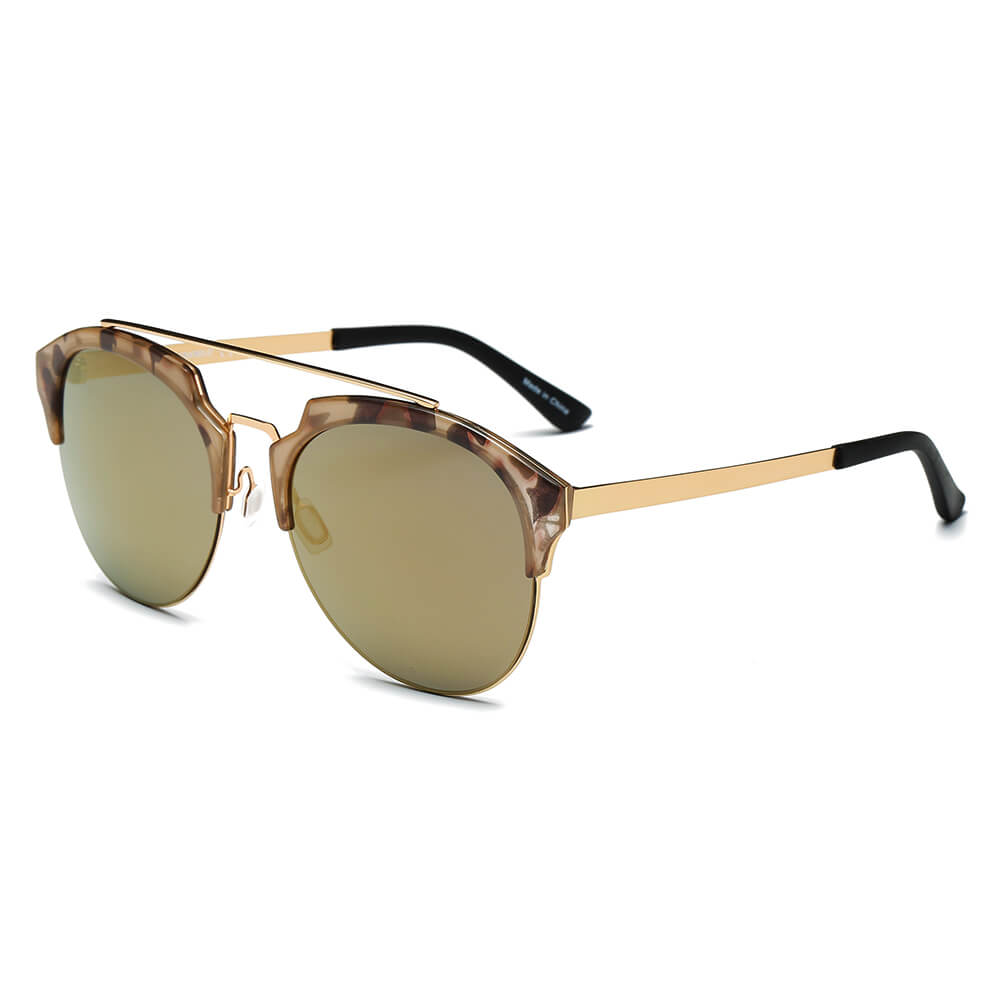 COROLLA Half Frame Mirrored Lens Horned Rim Sunglasses showcasing a stylish horn rimmed design with a half frame effect.