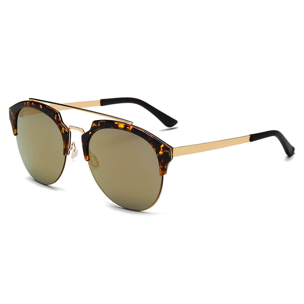 COROLLA Half Frame Mirrored Lens Horned Rim Sunglasses showcasing a stylish horn rimmed design with a half frame effect.