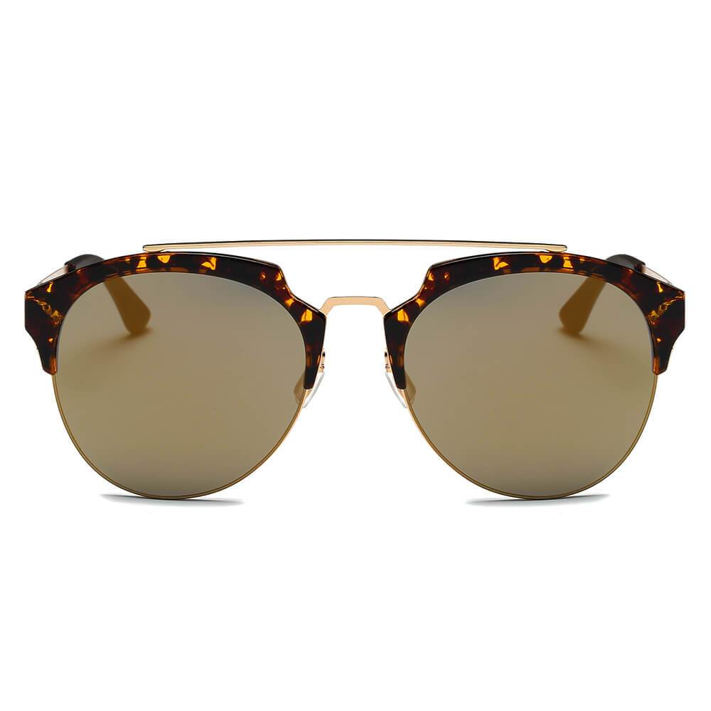 COROLLA Half Frame Mirrored Lens Horned Rim Sunglasses showcasing a stylish horn rimmed design with a half frame effect.