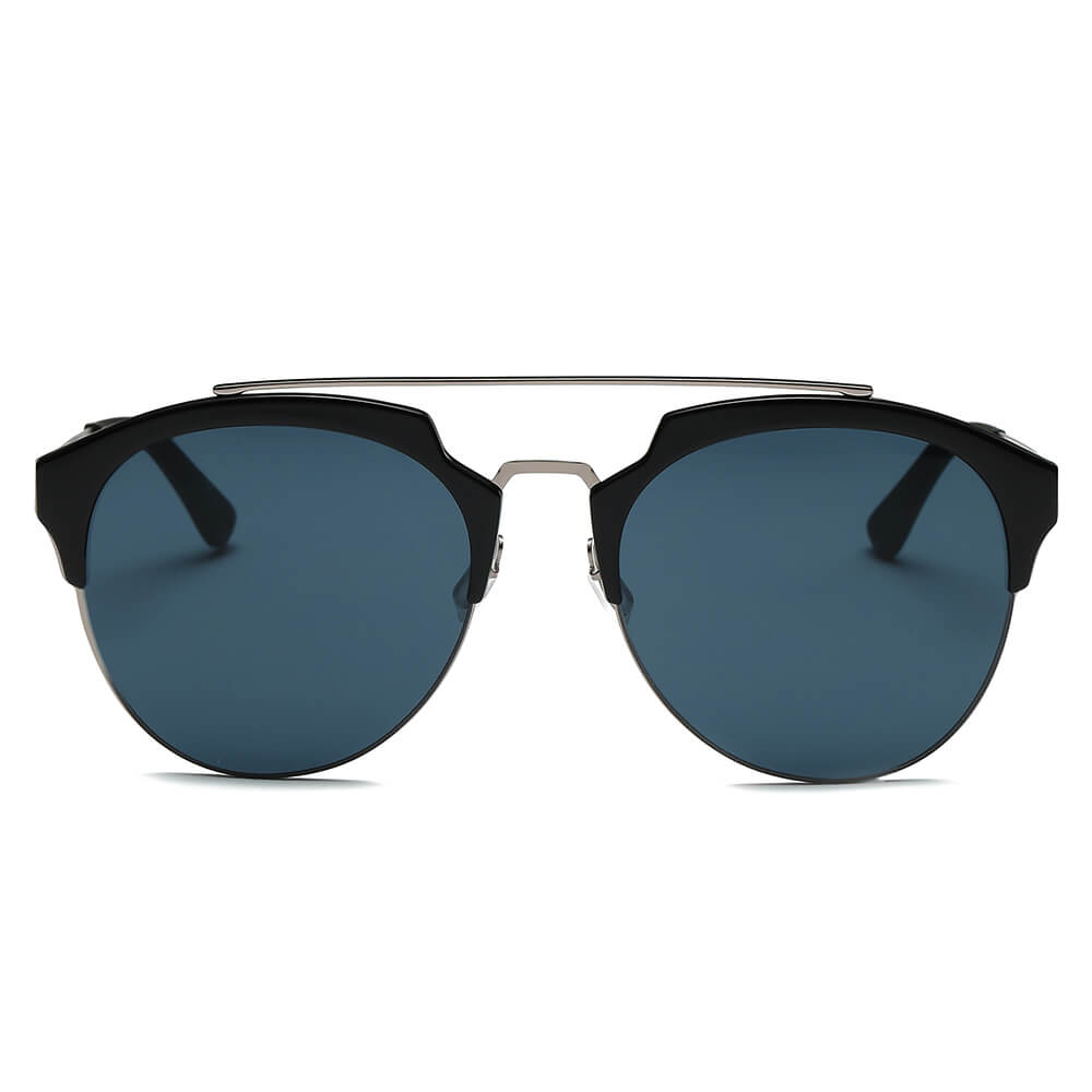 COROLLA Half Frame Mirrored Lens Horned Rim Sunglasses showcasing a stylish horn rimmed design with a half frame effect.