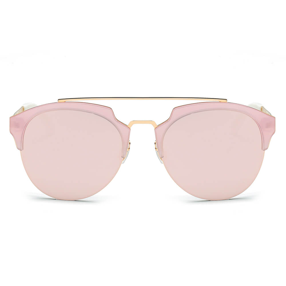 COROLLA Half Frame Mirrored Lens Horned Rim Sunglasses showcasing a stylish horn rimmed design with a half frame effect.