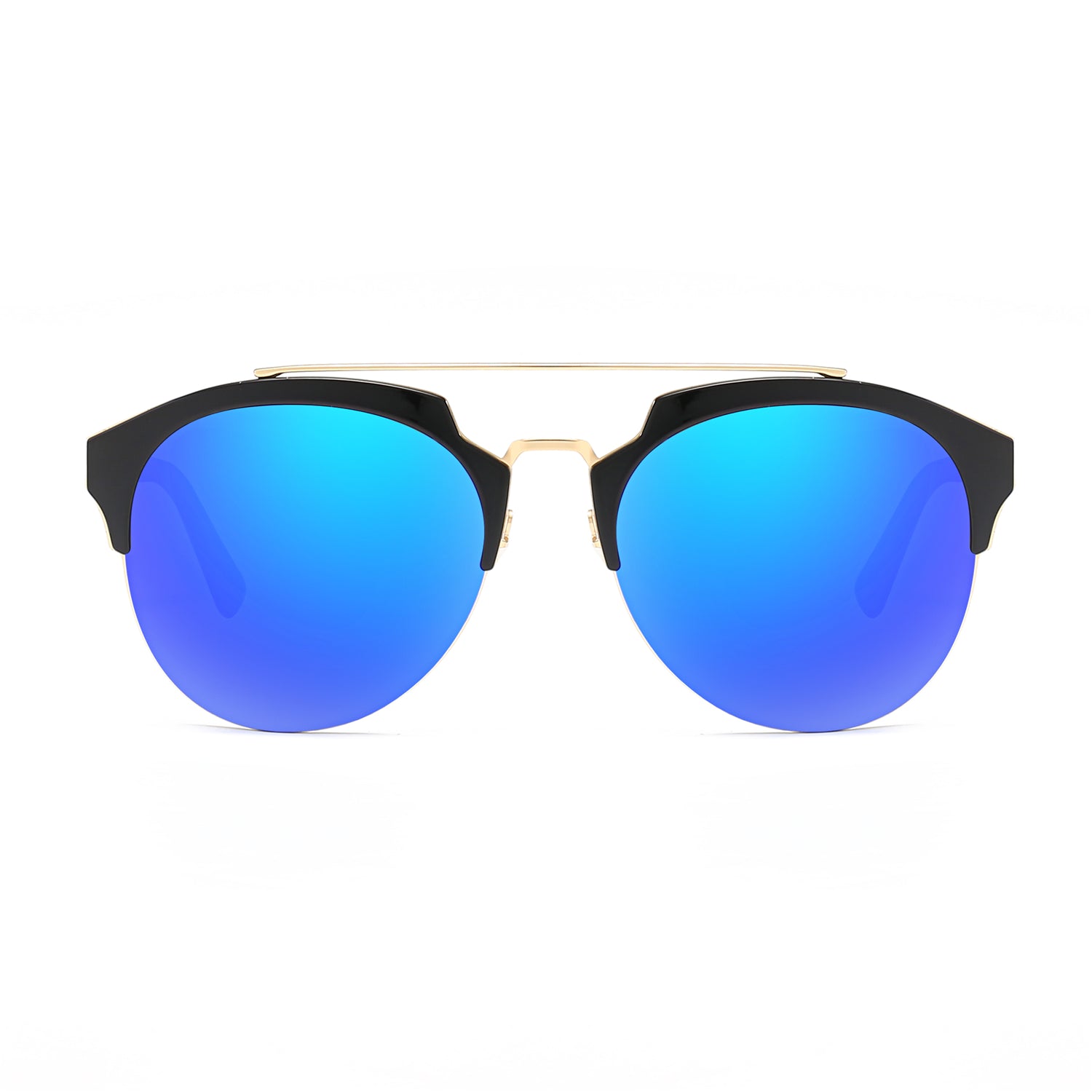 COROLLA Half Frame Mirrored Lens Horned Rim Sunglasses showcasing a stylish horn rimmed design with a half frame effect.