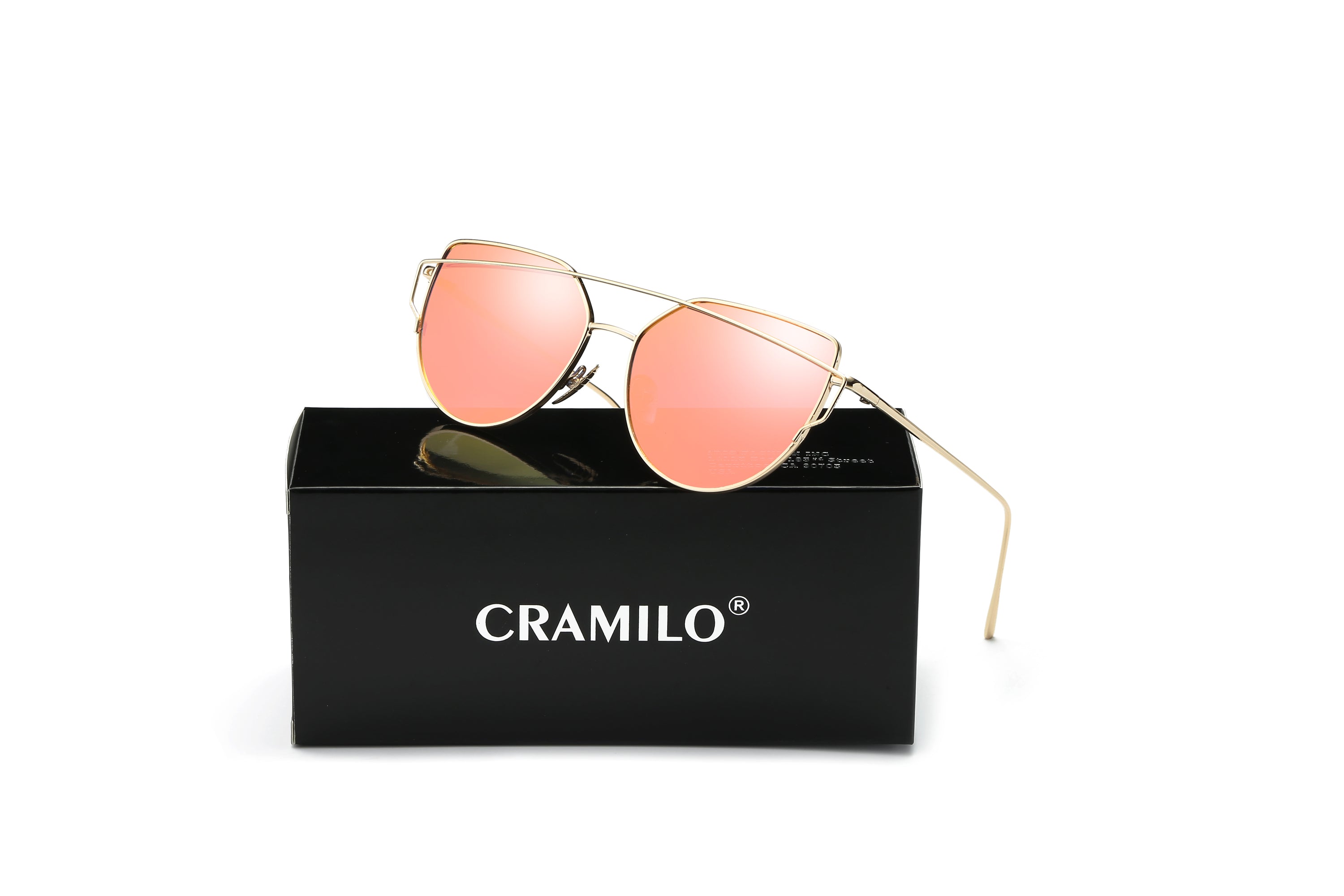 DILLON Modern Cat Eye Mirrored Flat Lens Sunglasses featuring a unique round half frame and high pointed temples for an elegant look.