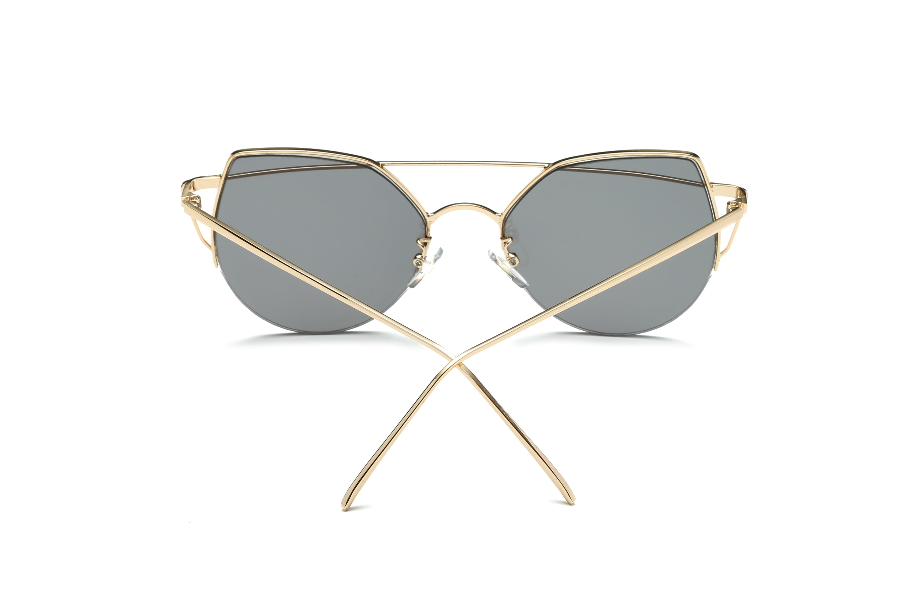 DILLON Modern Cat Eye Mirrored Flat Lens Sunglasses featuring a unique round half frame and high pointed temples for an elegant look.