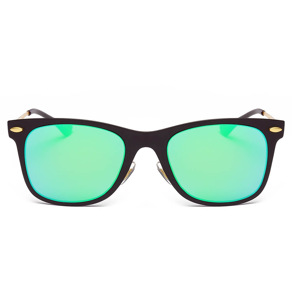 DUGALD Classic Horn Rimmed Rectangle Fashion Sunglasses with green lens and thin metal arms, stylishly displayed.