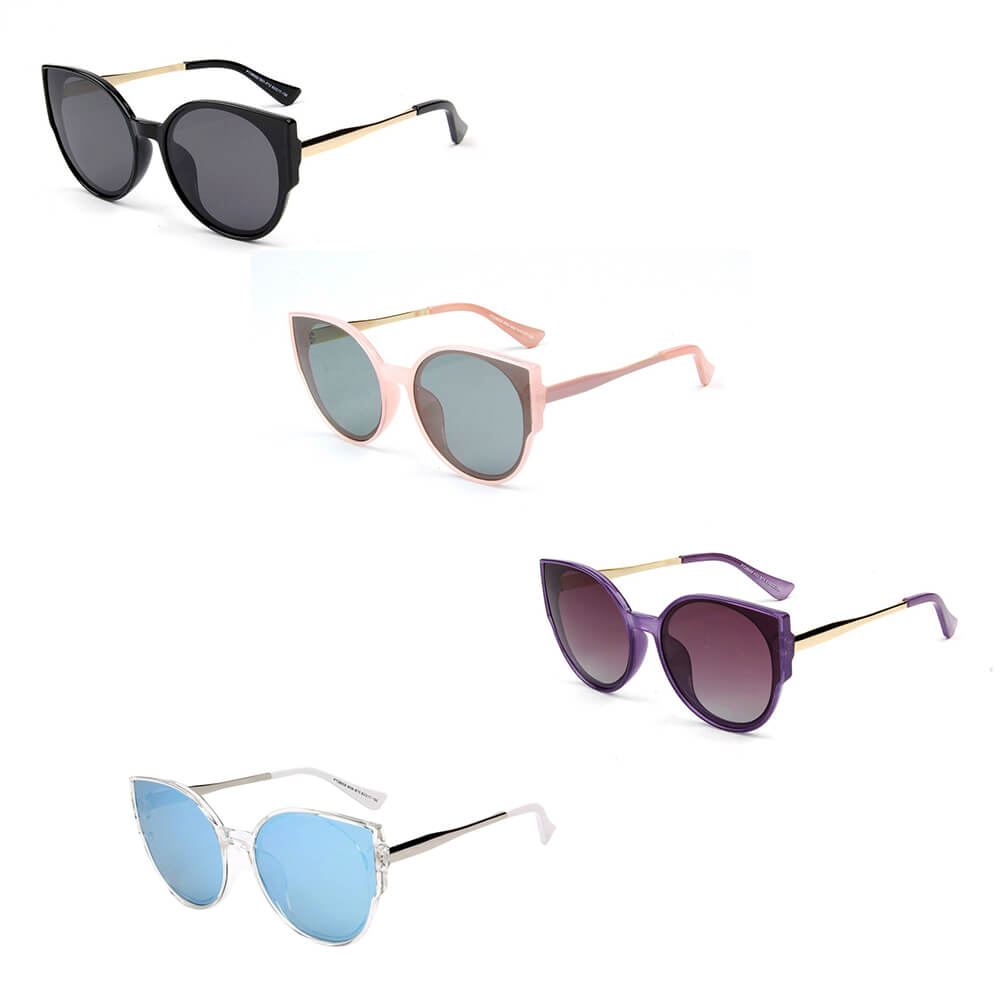 Duisburg Women Round Cat Eye Polarized Sunglasses with metal frame and CR-39 lenses, showcasing a stylish cat eye design.