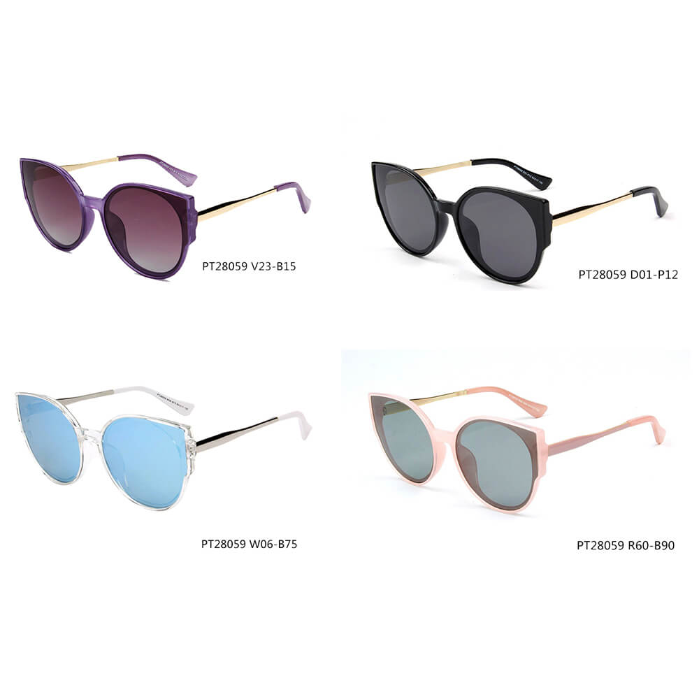 Duisburg Women Round Cat Eye Polarized Sunglasses with metal frame and CR-39 lenses, showcasing a stylish cat eye design.