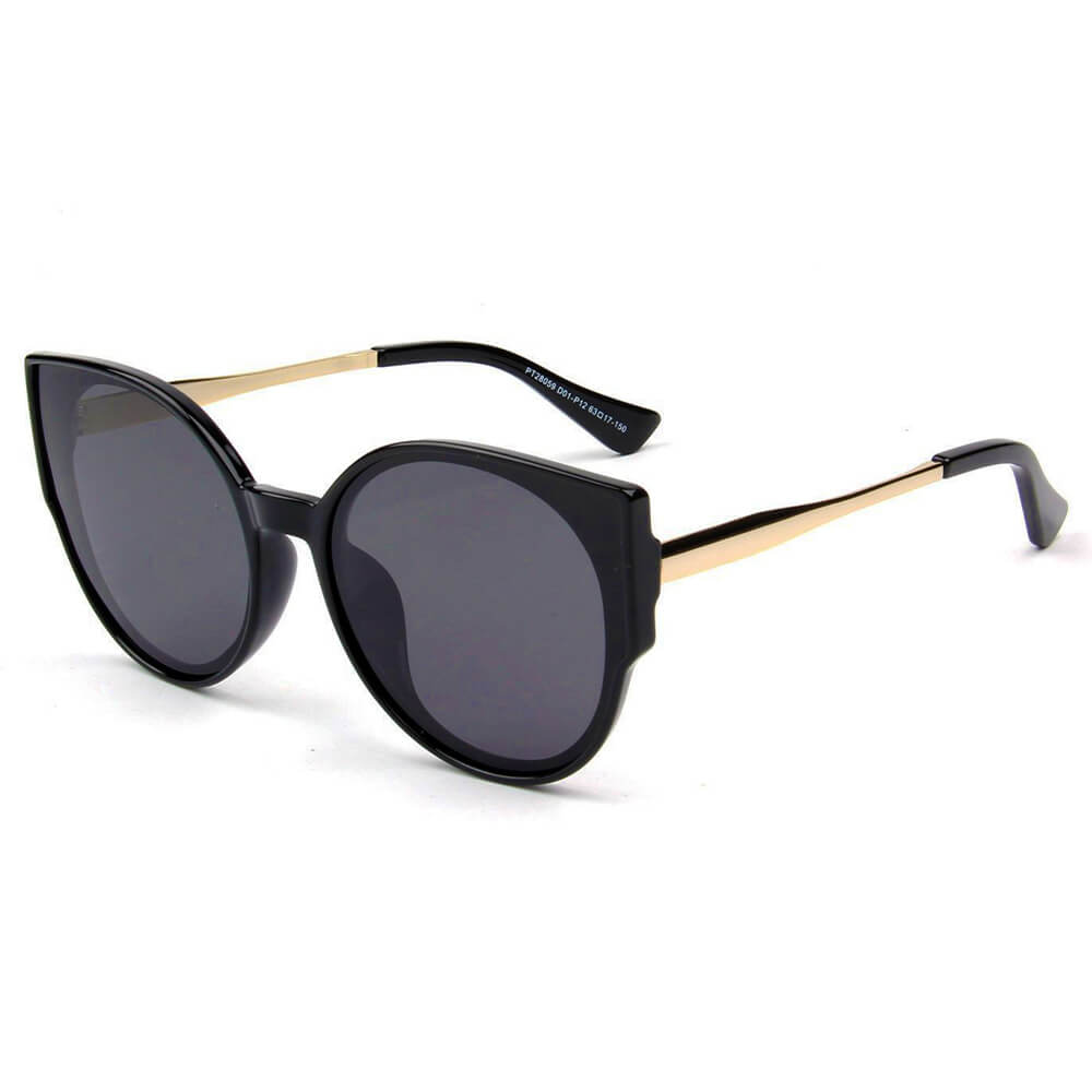 Duisburg Women Round Cat Eye Polarized Sunglasses with metal frame and CR-39 lenses, showcasing a stylish cat eye design.