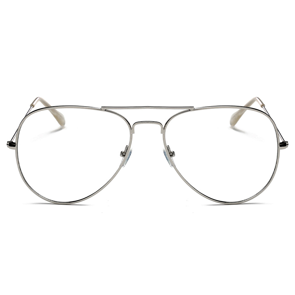 ENID Trendy Aviator Clear Glasses featuring non-prescription clear lenses and a classic design.