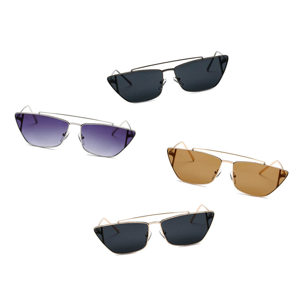 ESTEVAN Women Metal Retro Flat Lens Rectangular Sunglasses with a sleek metal frame and flat lenses, perfect for stylish UV protection.