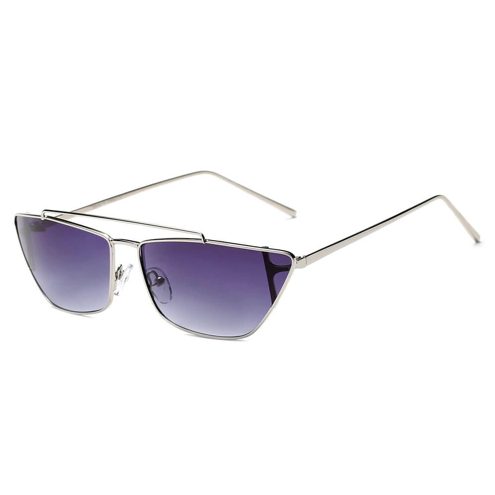 ESTEVAN Women Metal Retro Flat Lens Rectangular Sunglasses with a sleek metal frame and flat lenses, perfect for stylish UV protection.