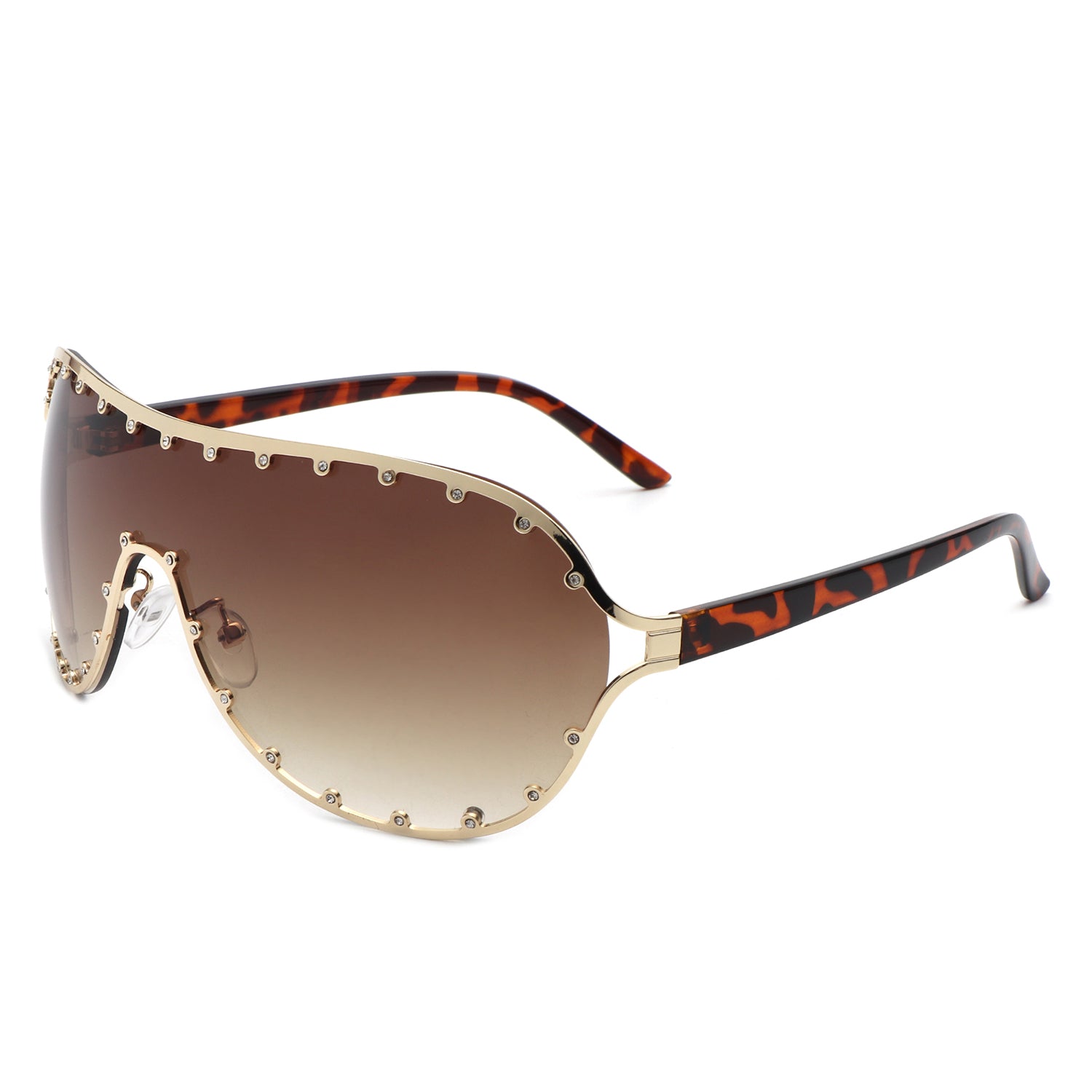 Evanesce oversized aviator sunglasses with rhinestone design, showcasing a stylish frame and protective lenses.