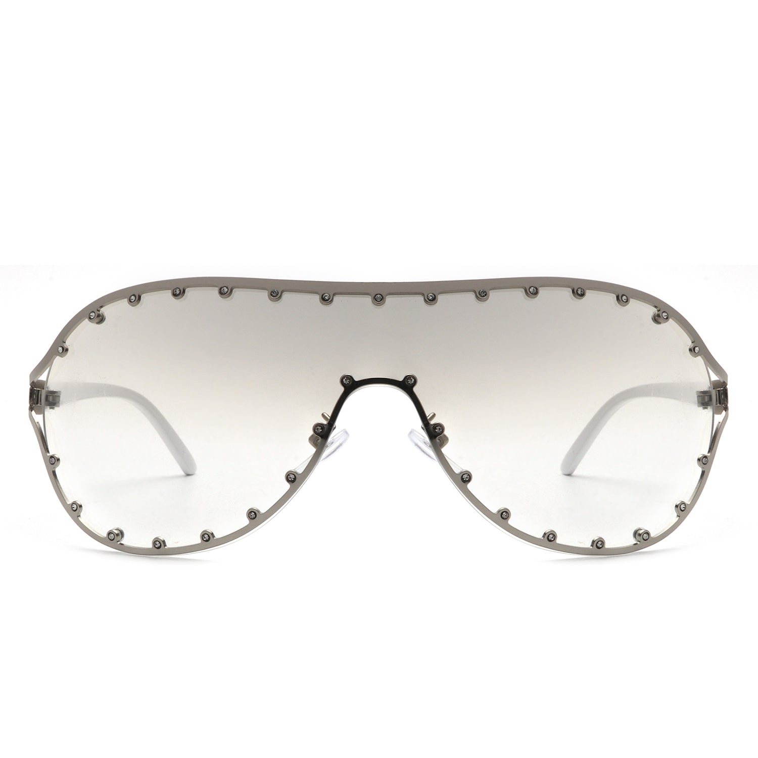 Evanesce oversized aviator sunglasses with rhinestone design, showcasing a stylish frame and protective lenses.
