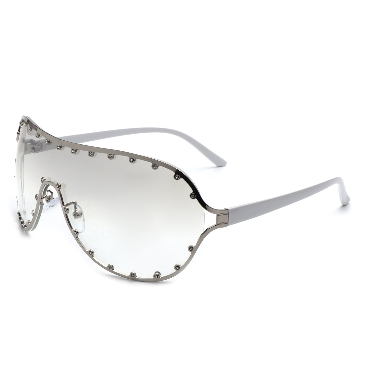 Evanesce oversized aviator sunglasses with rhinestone design, showcasing a stylish frame and protective lenses.