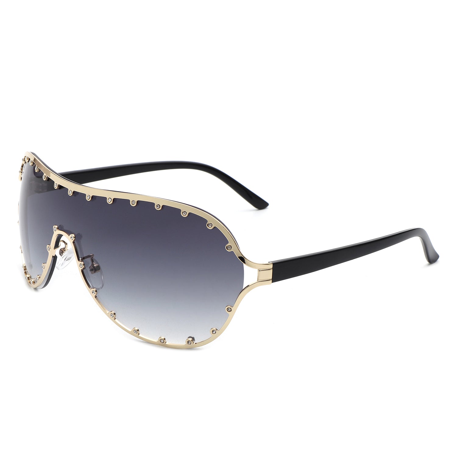 Evanesce oversized aviator sunglasses with rhinestone design, showcasing a stylish frame and protective lenses.