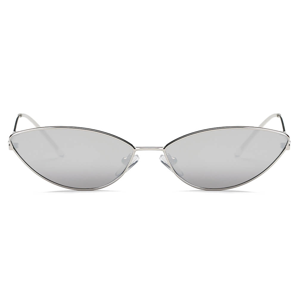 FLINT Small True Retro Vintage Slim Metal Sunglasses featuring a stylish cat-eye design with a sleek metal frame and polycarbonate lenses.