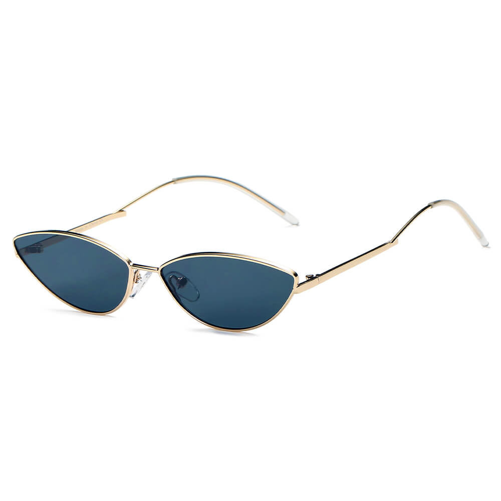 FLINT Small True Retro Vintage Slim Metal Sunglasses featuring a stylish cat-eye design with a sleek metal frame and polycarbonate lenses.