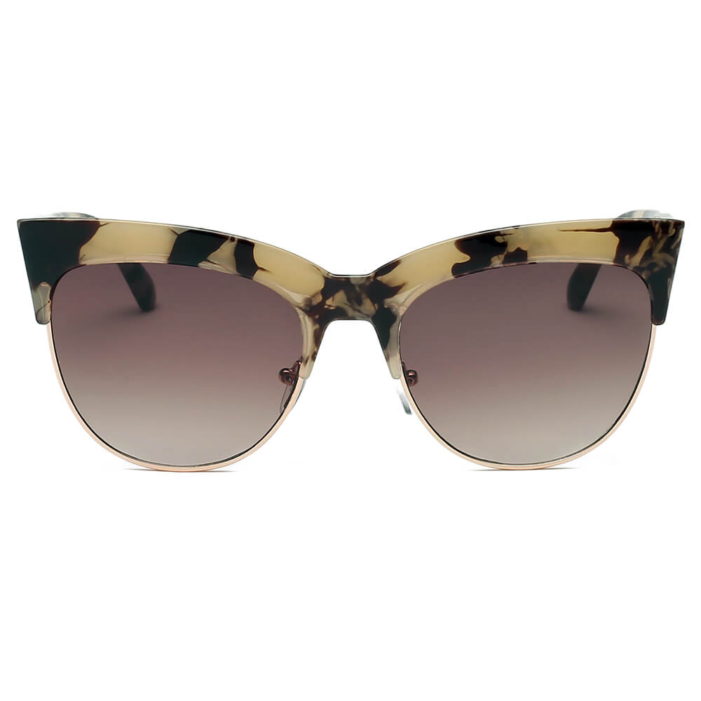 HENRIETTA Women Half Frame Round Cat Eye Sunglasses with stylish design and UV protection.