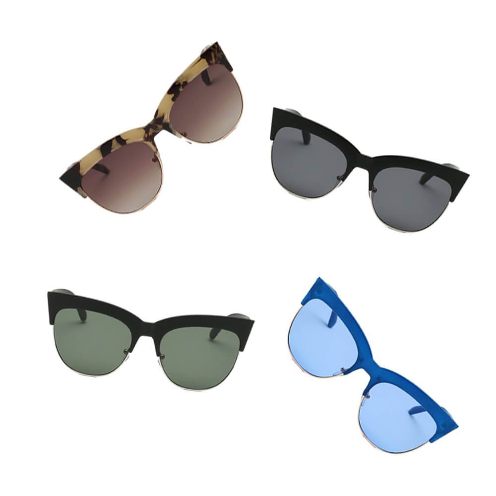 HENRIETTA Women Half Frame Round Cat Eye Sunglasses with stylish design and UV protection.