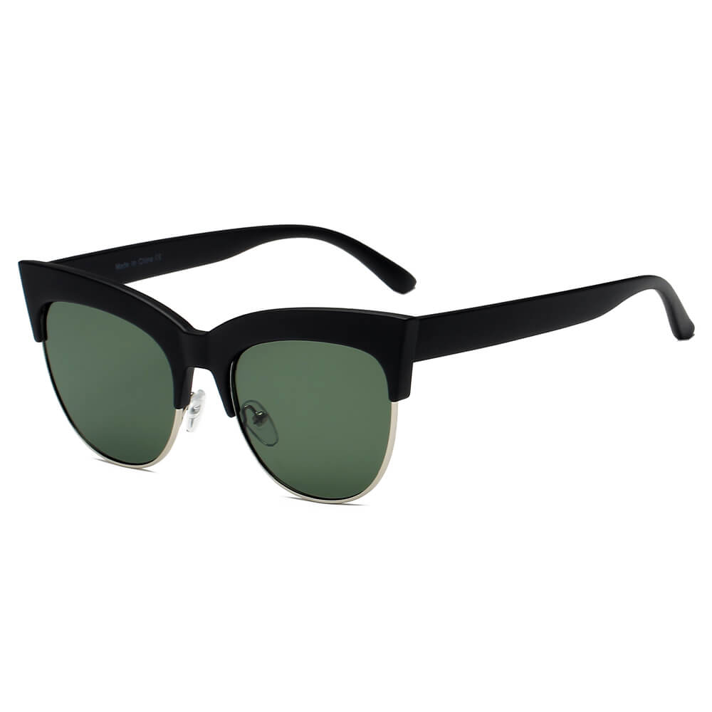 HENRIETTA Women Half Frame Round Cat Eye Sunglasses with stylish design and UV protection.