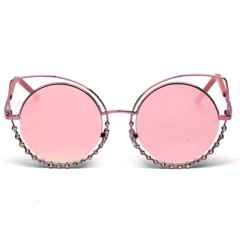 Holland Pearl-Studded Cut-Out Cat Eye Princess Sunglasses with a unique design and mirrored lenses.