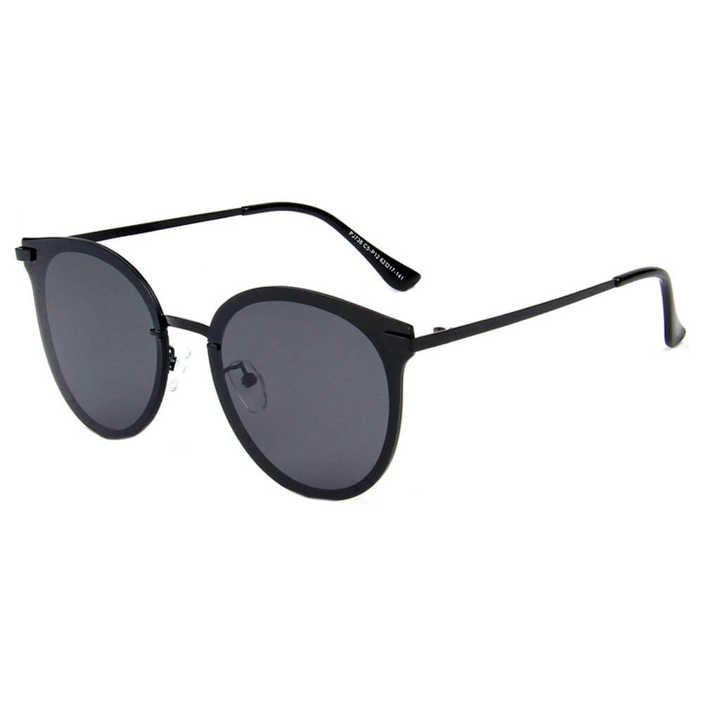 HORNACHUELOS Women Round Flat Cat Eye Polarized Lens Sunglasses with a stylish metal frame and polarized lenses.