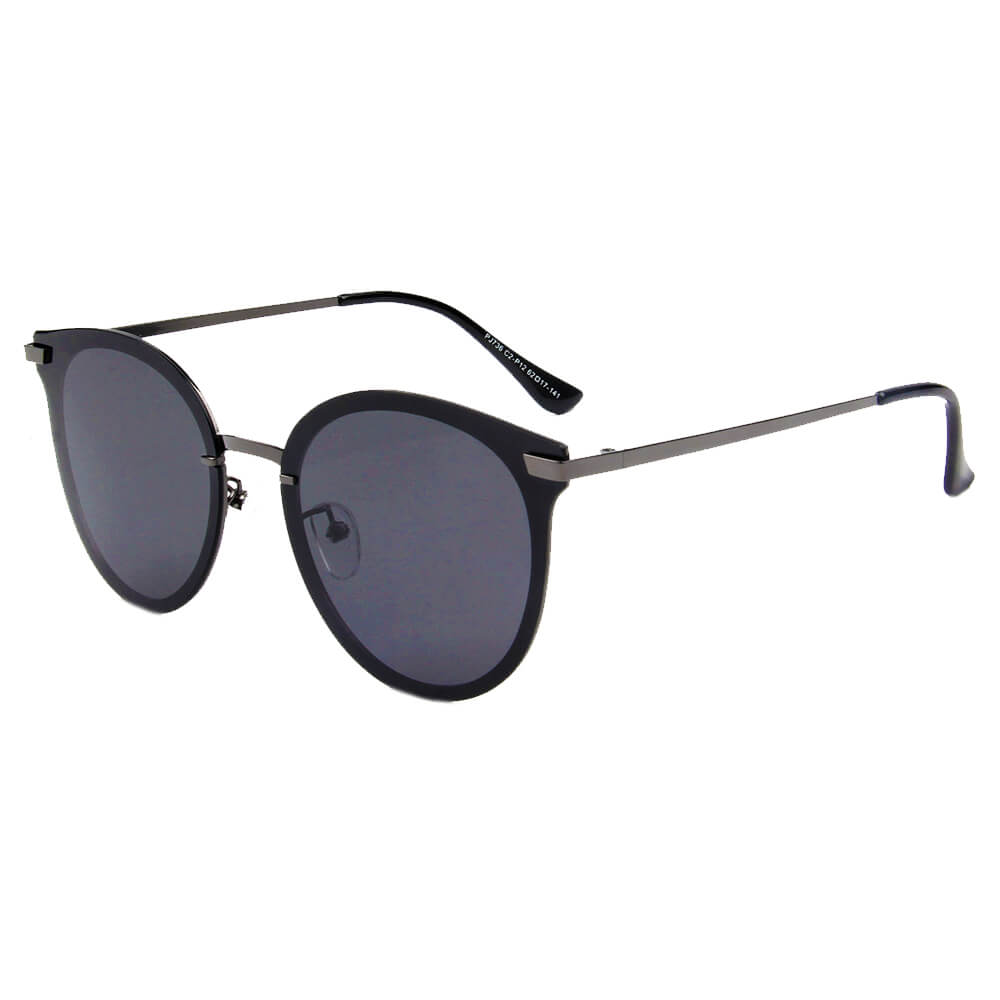 HORNACHUELOS Women Round Flat Cat Eye Polarized Lens Sunglasses with a stylish metal frame and polarized lenses.