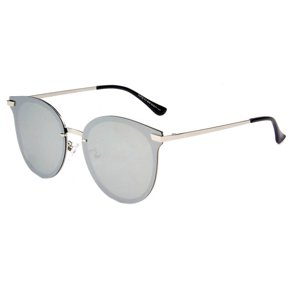 HORNACHUELOS Women Round Flat Cat Eye Polarized Lens Sunglasses with a stylish metal frame and polarized lenses.