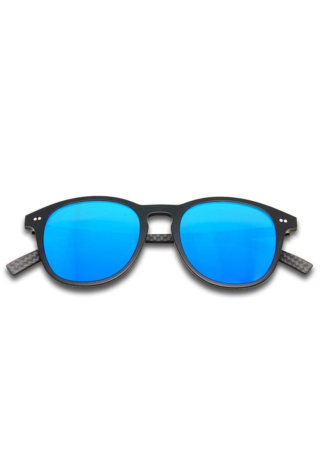 Hybrid Halo sunglasses featuring a round design with carbon fiber and acetate materials, showcasing various lens colors.