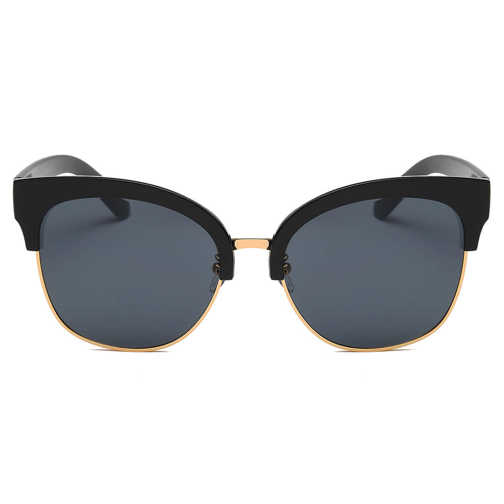 Jenison Flat Mirrored Lens Clubmaster Horned Rim Sunglasses with metal frame and reflective lenses.