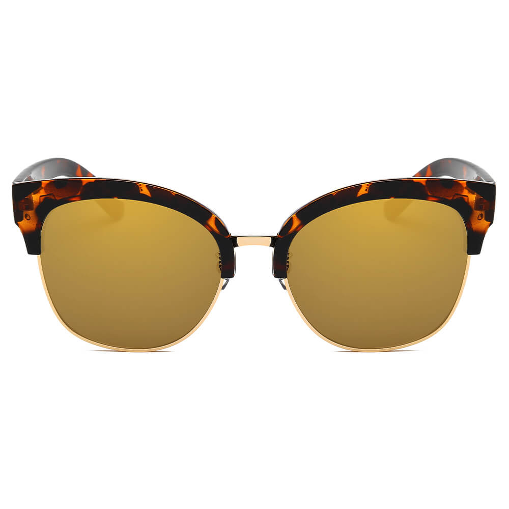 Jenison Flat Mirrored Lens Clubmaster Horned Rim Sunglasses with metal frame and reflective lenses.