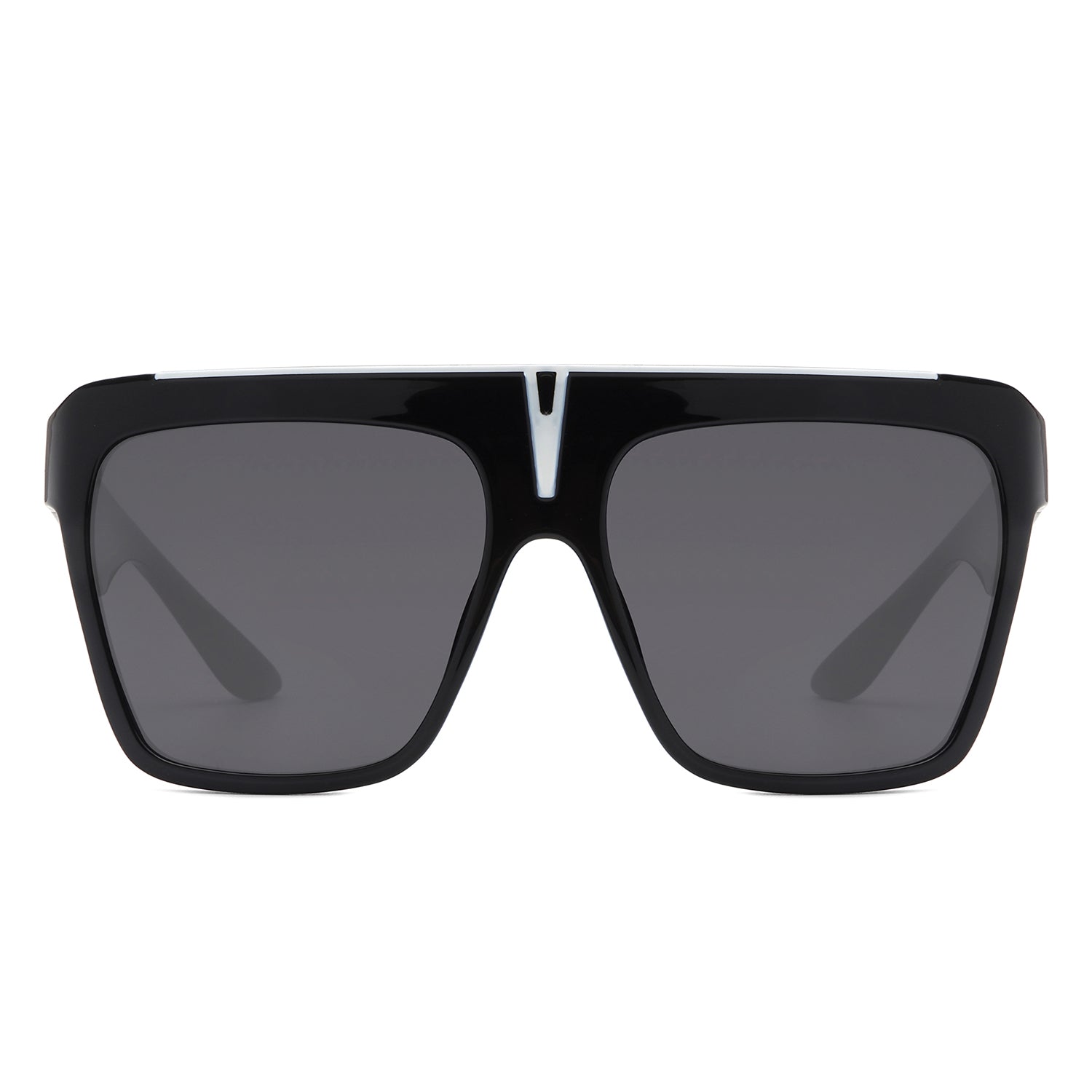 Kallias Oversize Square Flat Top Large Fashion Women Sunglasses with a stylish black frame and dark lenses.