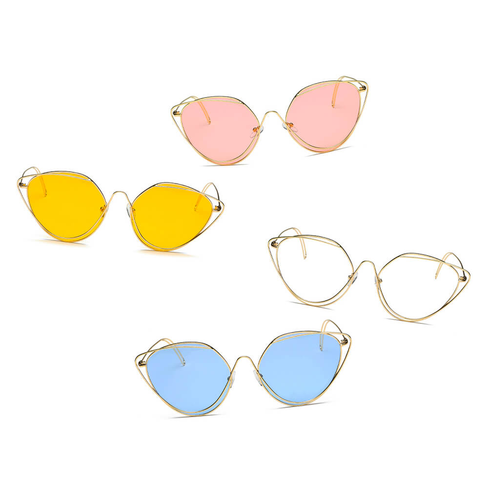 LISLE Women Fashion Round Wire Art Cat Eye Sunglasses with metal frame and PC lenses, showcasing a stylish cat eye design.