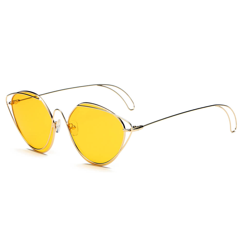 LISLE Women Fashion Round Wire Art Cat Eye Sunglasses with metal frame and PC lenses, showcasing a stylish cat eye design.
