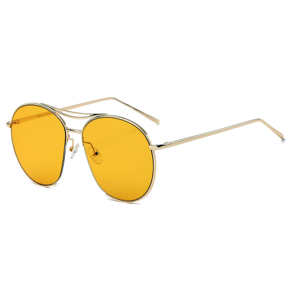 LOUDON Oversize Tinted Lens Round Aviator Sunglasses with metal frame and large lenses.