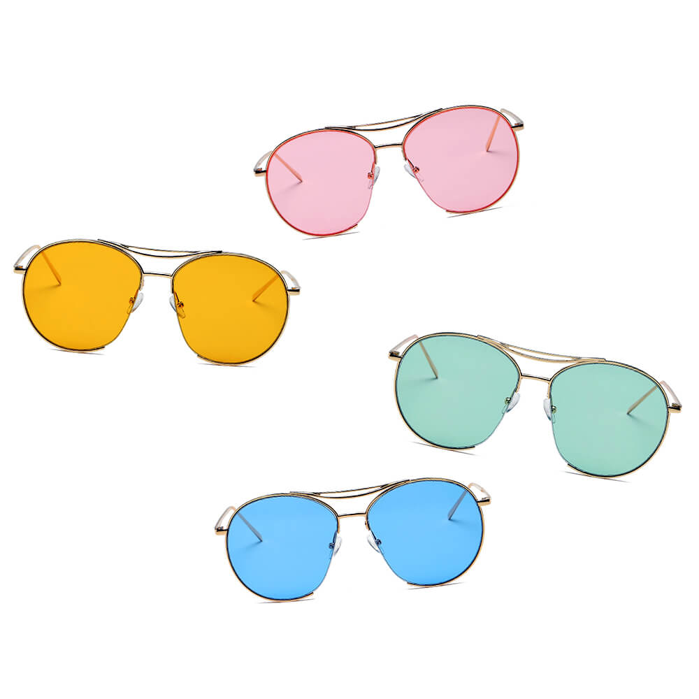 LOUDON Oversize Tinted Lens Round Aviator Sunglasses with metal frame and large lenses.