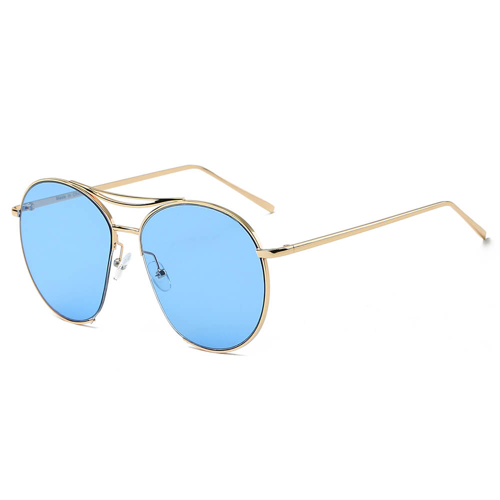 LOUDON Oversize Tinted Lens Round Aviator Sunglasses with metal frame and large lenses.