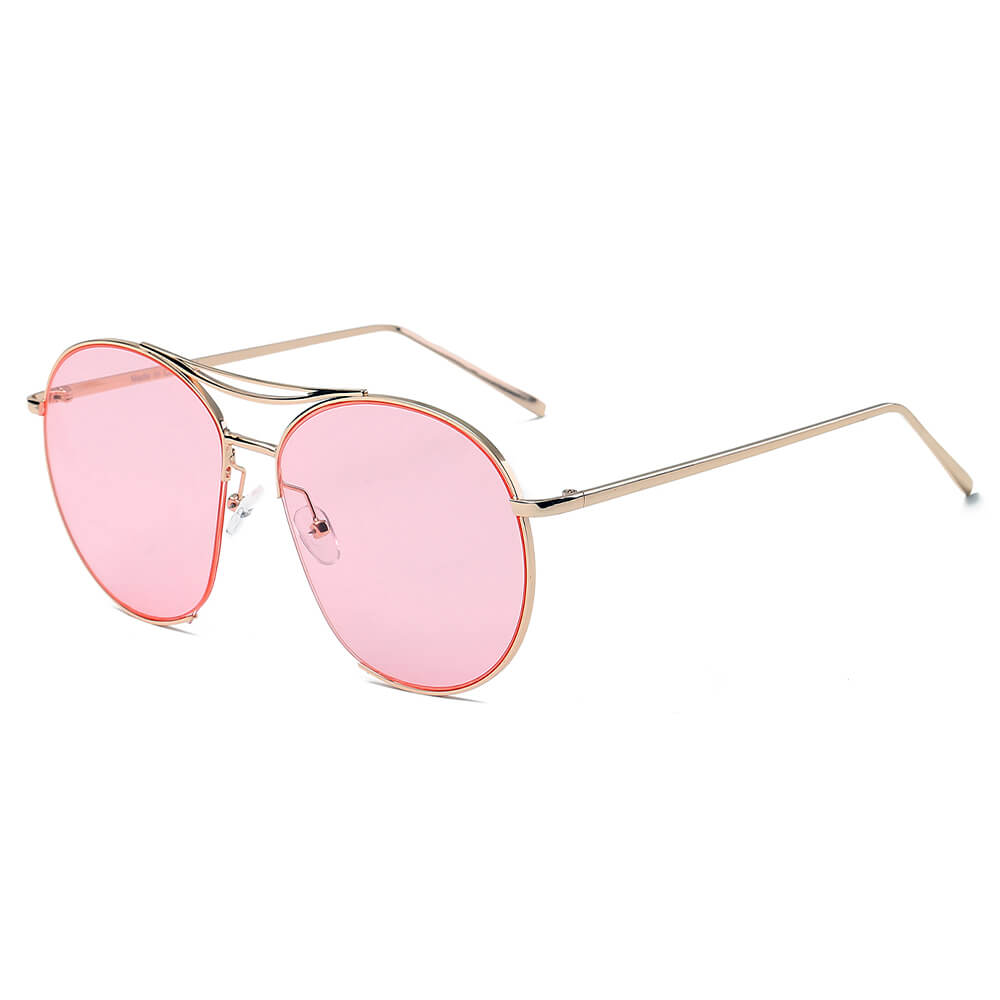 LOUDON Oversize Tinted Lens Round Aviator Sunglasses with metal frame and large lenses.